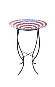 18 inch mosaic american flag glass birdbath with metal stand