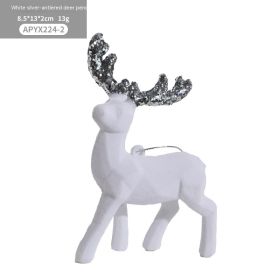 Christmas Red Flocking Elk Pendant White Glitter Cake Ornaments Decorations (Option: White 13G)