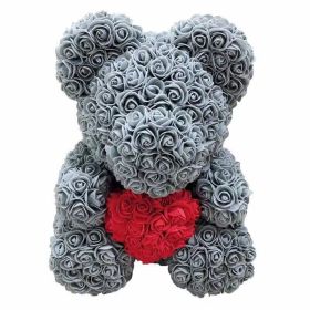 Rose Bear Eternal Rose Bear Birthday Gift Foam Rose Bear (Option: Gray Red Heart-25cm Gift Box)