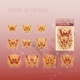 Mocard PET Sticker Package Boundless Butterfly Spectrum Series Three-dimensional Ice Crystal Laser Gold INS Style Butterfly Notebook Gu Nano SIM (Option: Rose POEM)