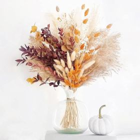 109pcs Natural Dried Pampa Grass Bouquet Large Phragmites Dried Flower Boho Home Decor Bouquet Room Holiday Wedding Party Decor (Color: 100pcs)