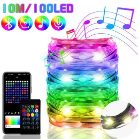 2023 Bluetooth RGB IC Christmas Fairy Light APP Control LED String Light Smart Music Rhythm Waterproof Xmas Light New Year Party (Ships From: CN)