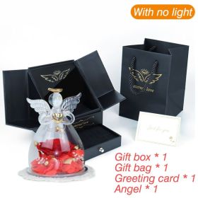 1 Set Little Angel Preserved Roses In Glass Forever Eternal Rose Flower Christmas Birthday Valentine Day Wedding Gift Women Girl (Color: Box - No light C)