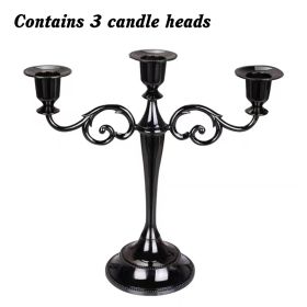 3/5-Arm Metal Plated Candle Holders Retro Candelabra European Style Simple Romantic Candlestick Pillar Wedding Party Centerpiece (Color: black-three)