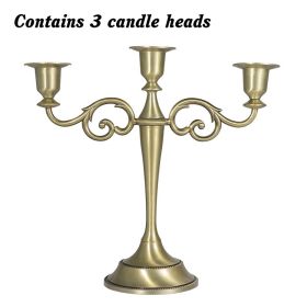 3/5-Arm Metal Plated Candle Holders Retro Candelabra European Style Simple Romantic Candlestick Pillar Wedding Party Centerpiece (Color: bronze-three)