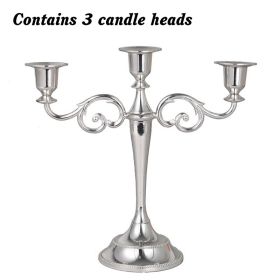 3/5-Arm Metal Plated Candle Holders Retro Candelabra European Style Simple Romantic Candlestick Pillar Wedding Party Centerpiece (Color: silver-three)