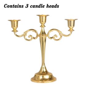 3/5-Arm Metal Plated Candle Holders Retro Candelabra European Style Simple Romantic Candlestick Pillar Wedding Party Centerpiece (Color: golden-three)