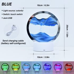 Creative RGB 3D Moving Sand Art Night Light Quicksand Painting Table Lamp LED Lights Hourglass Christmas Gift Home Office Decor (Emitting Color: Blue)