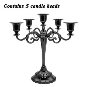 3/5-Arm Metal Plated Candle Holders Retro Candelabra European Style Simple Romantic Candlestick Pillar Wedding Party Centerpiece (Color: black-five)