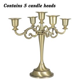 3/5-Arm Metal Plated Candle Holders Retro Candelabra European Style Simple Romantic Candlestick Pillar Wedding Party Centerpiece (Color: bronze-five)