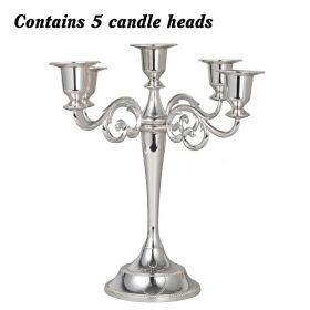 3/5-Arm Metal Plated Candle Holders Retro Candelabra European Style Simple Romantic Candlestick Pillar Wedding Party Centerpiece (Color: silver-five)