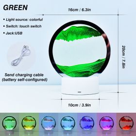 Creative RGB 3D Moving Sand Art Night Light Quicksand Painting Table Lamp LED Lights Hourglass Christmas Gift Home Office Decor (Emitting Color: Green)