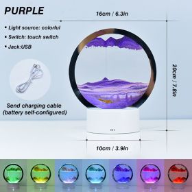 Creative RGB 3D Moving Sand Art Night Light Quicksand Painting Table Lamp LED Lights Hourglass Christmas Gift Home Office Decor (Emitting Color: Purple)