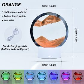 Creative RGB 3D Moving Sand Art Night Light Quicksand Painting Table Lamp LED Lights Hourglass Christmas Gift Home Office Decor (Emitting Color: Orange)