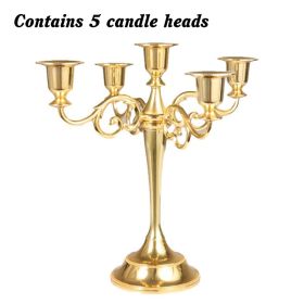 3/5-Arm Metal Plated Candle Holders Retro Candelabra European Style Simple Romantic Candlestick Pillar Wedding Party Centerpiece (Color: golden--five)