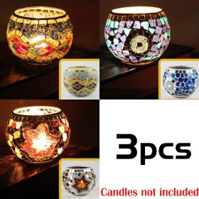 Mosaic Glass Candlestick Color Snowflake Mosaic Candle Holder Romantic Candlelight Table Centerpieces Party Dinner Wedding Decor (Color: 3PCS set A)