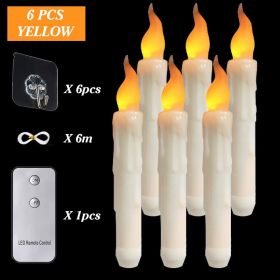 6/12/30pcs Floating LED Candles Remote Control Flameless Taper Candle Halloween Decor Party Birthday Wedding Christmas Supplies (Color: 6PCS yellow)