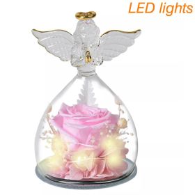 1 Set Little Angel Preserved Roses In Glass Forever Eternal Rose Flower Christmas Birthday Valentine Day Wedding Gift Women Girl (Color: Pink Angel)