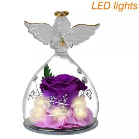 1 Set Little Angel Preserved Roses In Glass Forever Eternal Rose Flower Christmas Birthday Valentine Day Wedding Gift Women Girl (Color: Purple Angel)