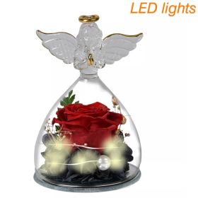 1 Set Little Angel Preserved Roses In Glass Forever Eternal Rose Flower Christmas Birthday Valentine Day Wedding Gift Women Girl (Color: Red Angel)