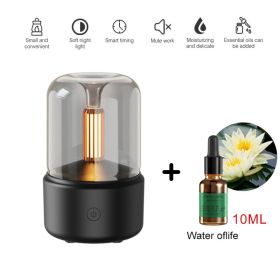 120ML Candlelight Aroma Diffuser Air Humidifier Romantic Light Portable Essential Oils Diffuser Mist Maker Fogger Purifier Home (Color: black - fragrant)