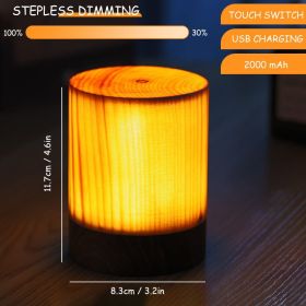 Retro Wood Table Lamp Creative Wood Grain Bedside Lamp Charging Night Light Wooden Base Vintage Desk Lamp Bedroom Birthday Gift (Lampshade Color: Upgrade A)