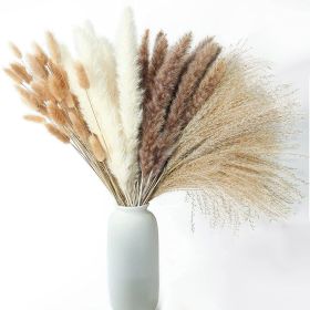 60/62/76/80/85/100pcs Boho Pampas Grass Bouquet Home Decor Floral Dried Flowers Wedding Arrangements Natural Reed Bunny Tails (Color: 100pcs)