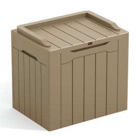 All-Weather 32 Gallon Patio Deck Box with Seat (Color: Light Brown)