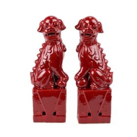 New Chinese Style Sculpture Ceramic Lion Decorative Ornaments (Color: Red)